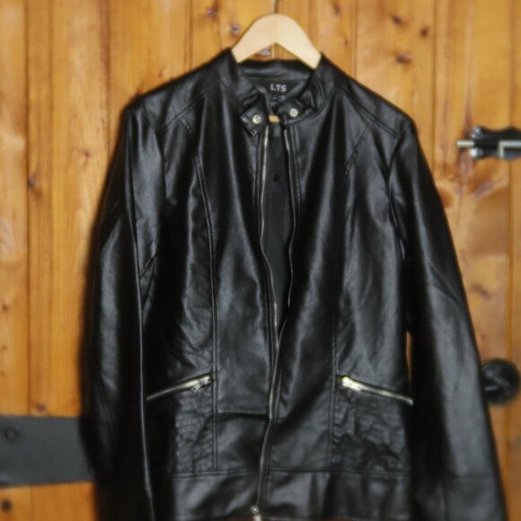 LTS Tall Black Faux Leather Funnel Neck Jacket - Picture 5 of 5